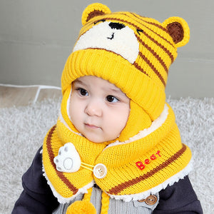 Babyood Baby Beanie – Princess Mother Winter Beanie with Cartoon Bear & Bib
