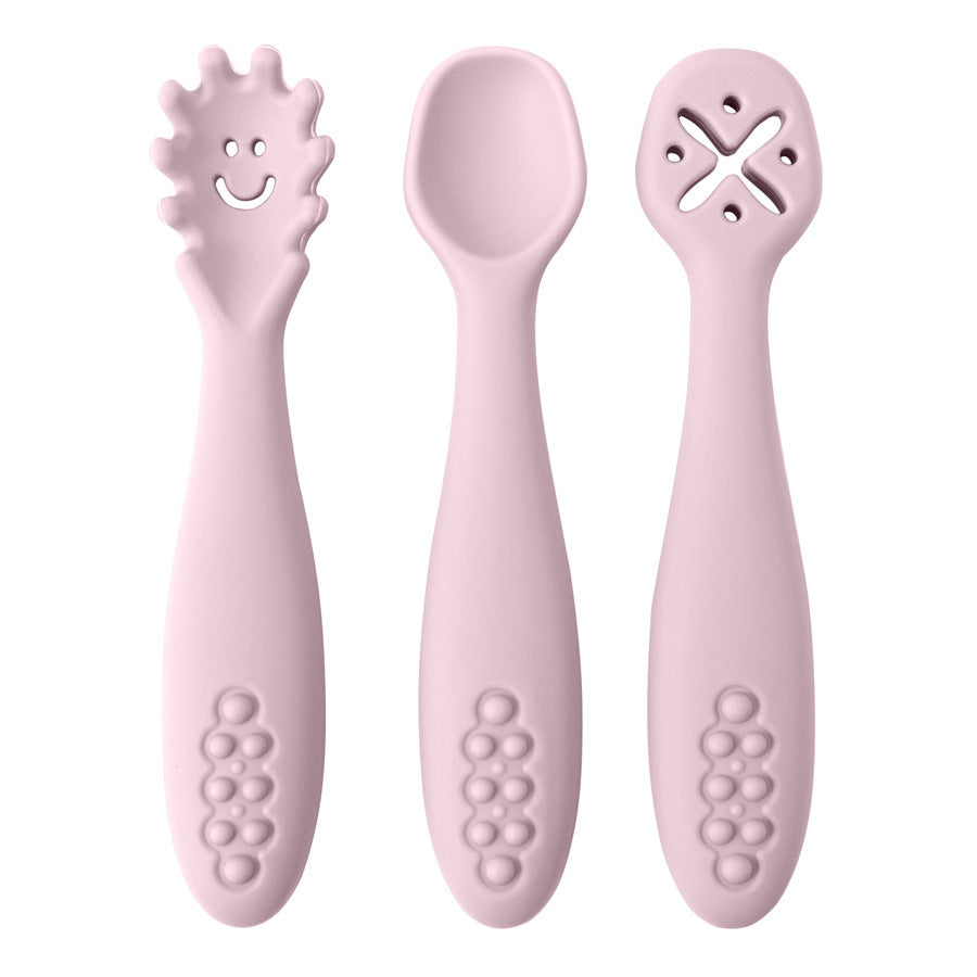 Babyood Spoons and Forks Set – 3pcs Silicone Baby Cutlery