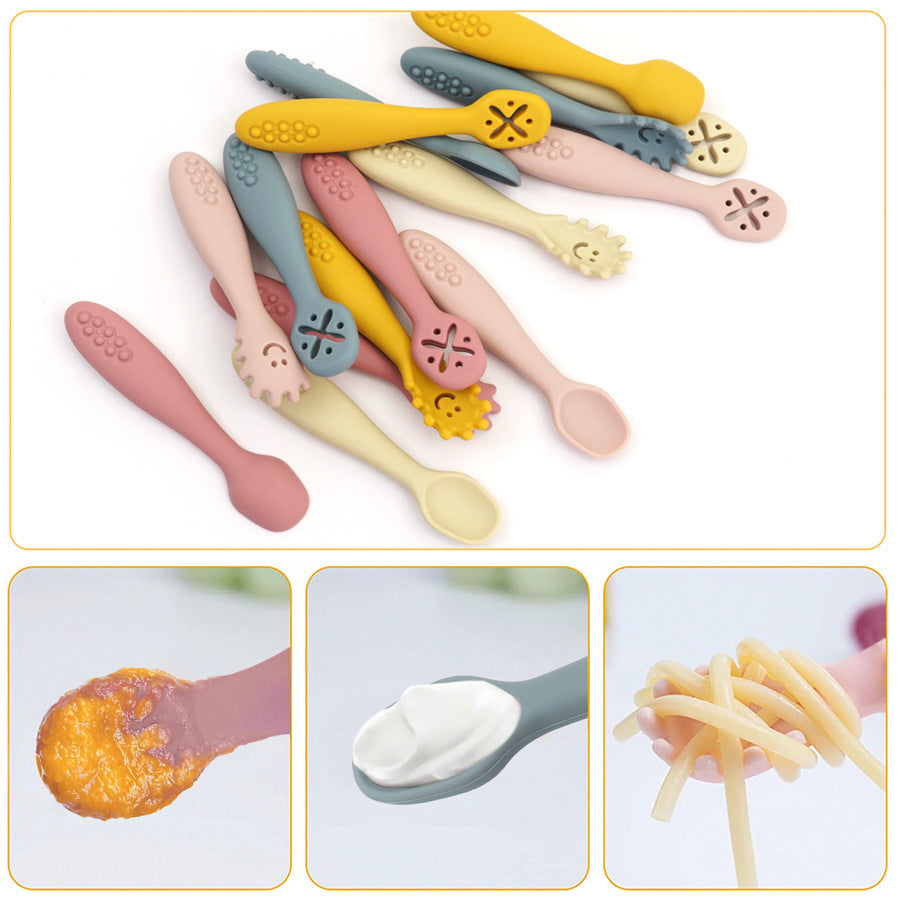 Babyood Spoons and Forks Set – 3pcs Silicone Baby Cutlery