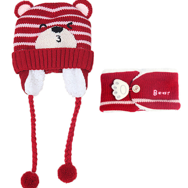 Babyood Baby Beanie – Princess Mother Winter Beanie with Cartoon Bear & Bib