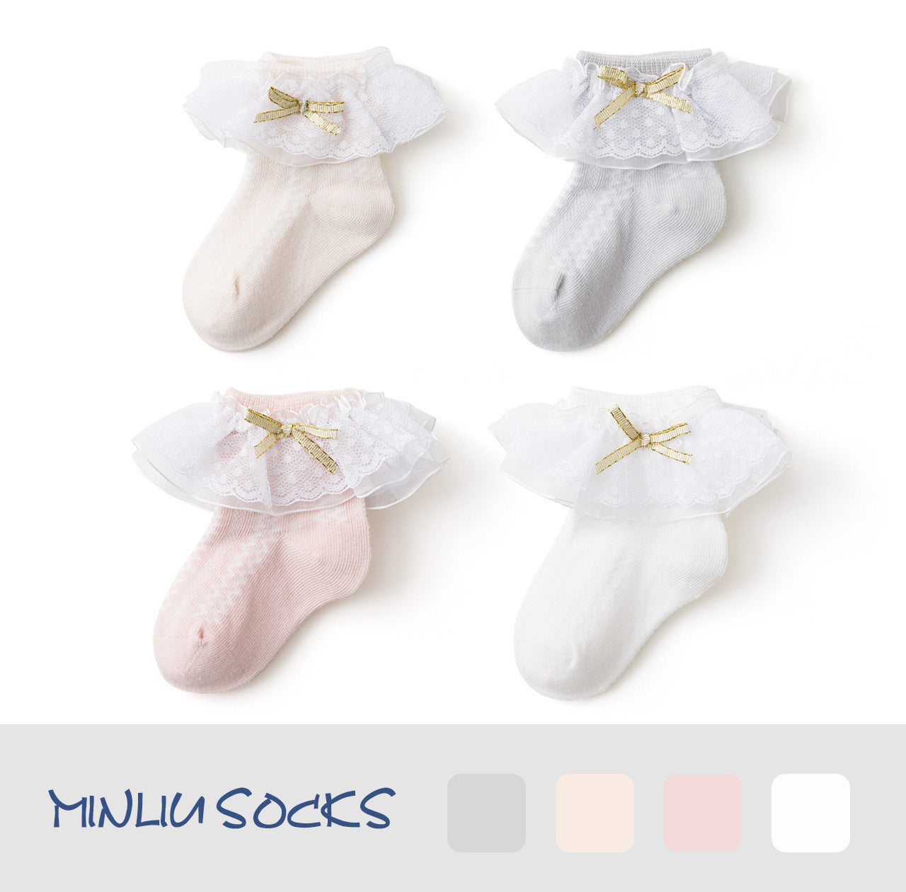 Product Name (Front-End): Babyood Baby Socks – Girls & Boys Breathable Lace Cotton Socks (4 Pairs)