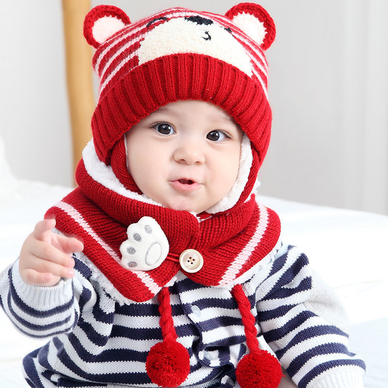 Babyood Baby Beanie – Princess Mother Winter Beanie with Cartoon Bear & Bib