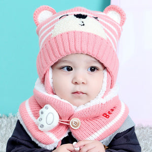 Babyood Baby Beanie – Princess Mother Winter Beanie with Cartoon Bear & Bib