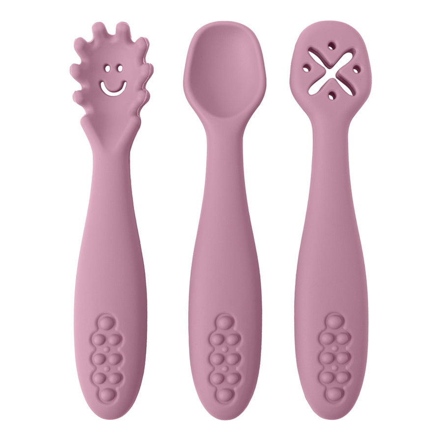 Babyood Spoons and Forks Set – 3pcs Silicone Baby Cutlery