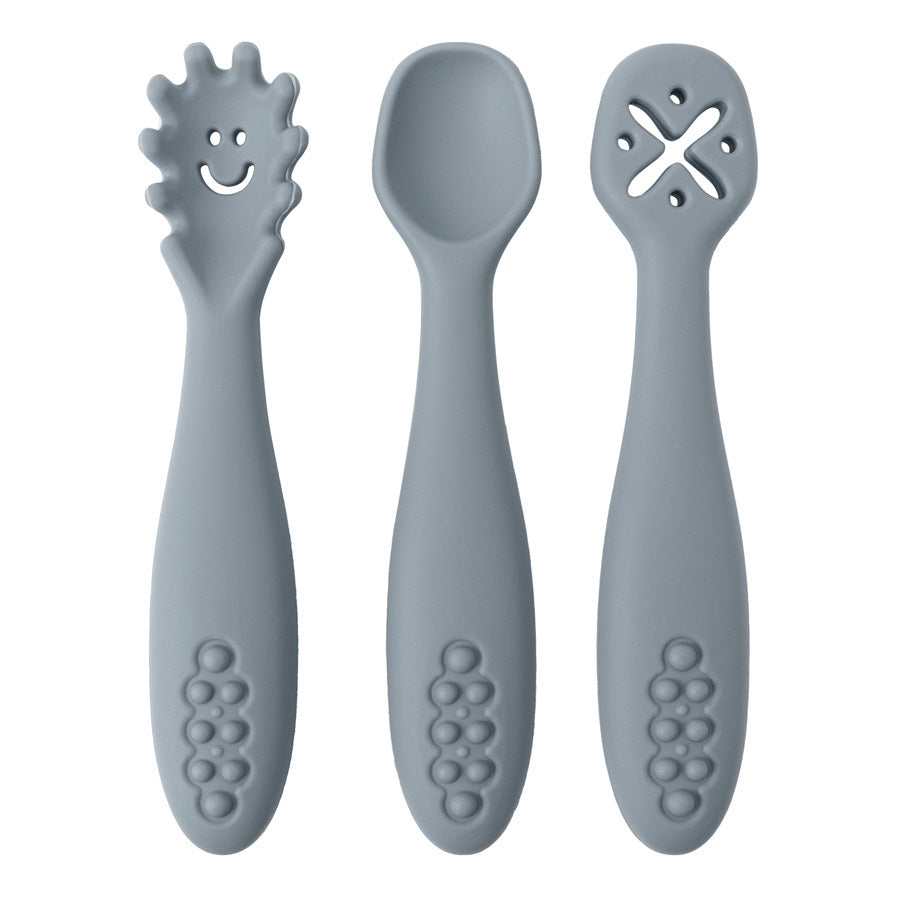 Babyood Spoons and Forks Set – 3pcs Silicone Baby Cutlery