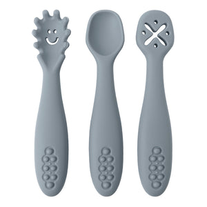 Babyood Spoons and Forks Set – 3pcs Silicone Baby Cutlery