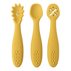 Babyood Spoons and Forks Set – 3pcs Silicone Baby Cutlery