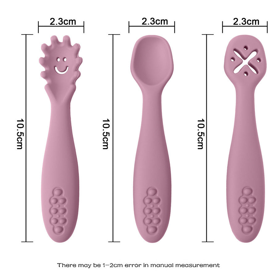Babyood Spoons and Forks Set – 3pcs Silicone Baby Cutlery