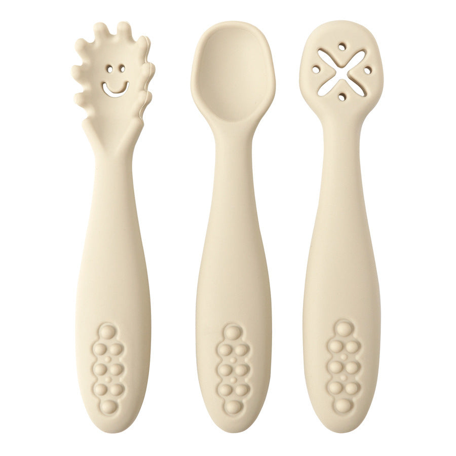 Babyood Spoons and Forks Set – 3pcs Silicone Baby Cutlery